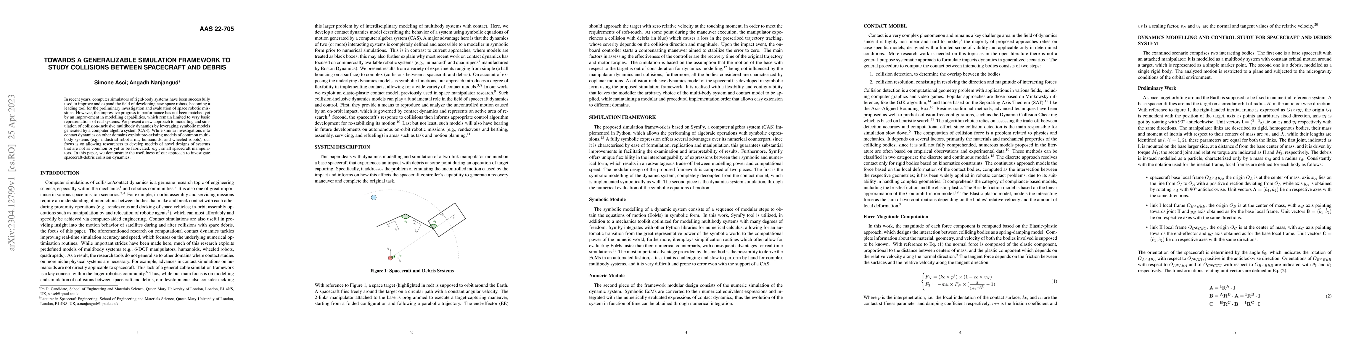 Thumbnail for Towards a generalizable simulation framework to study collisions between
  spacecraft and debris