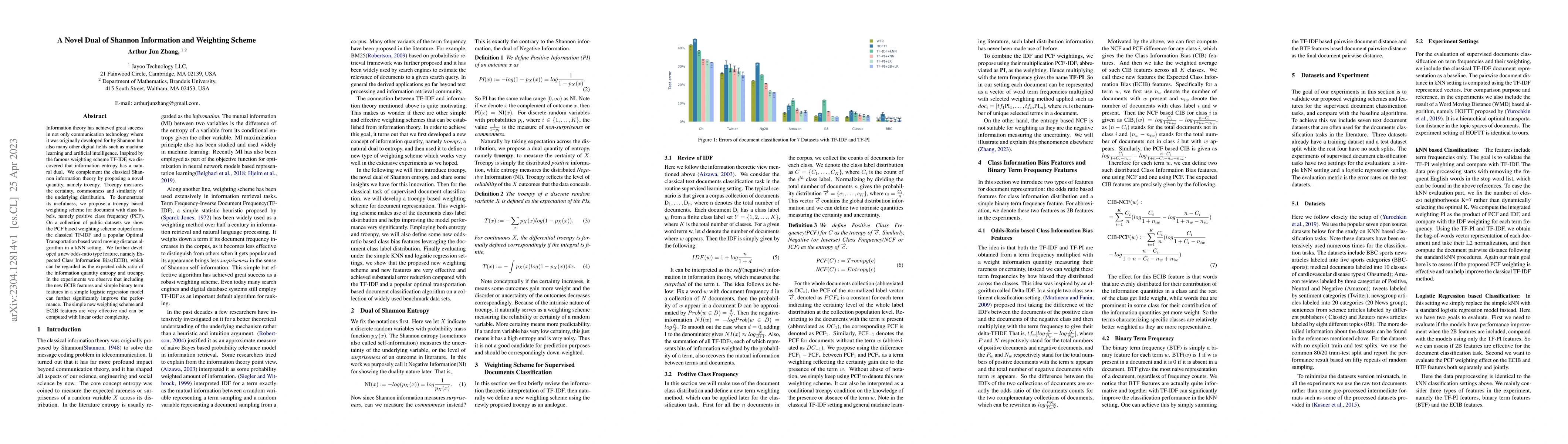 Thumbnail for A Novel Dual of Shannon Information and Weighting Scheme