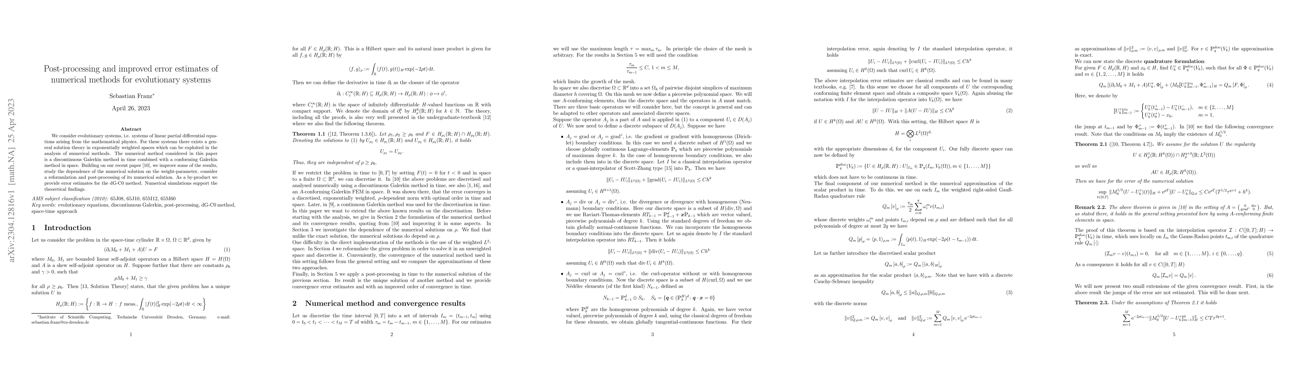 Thumbnail for Post-processing and improved error estimates of numerical methods for
  evolutionary systems