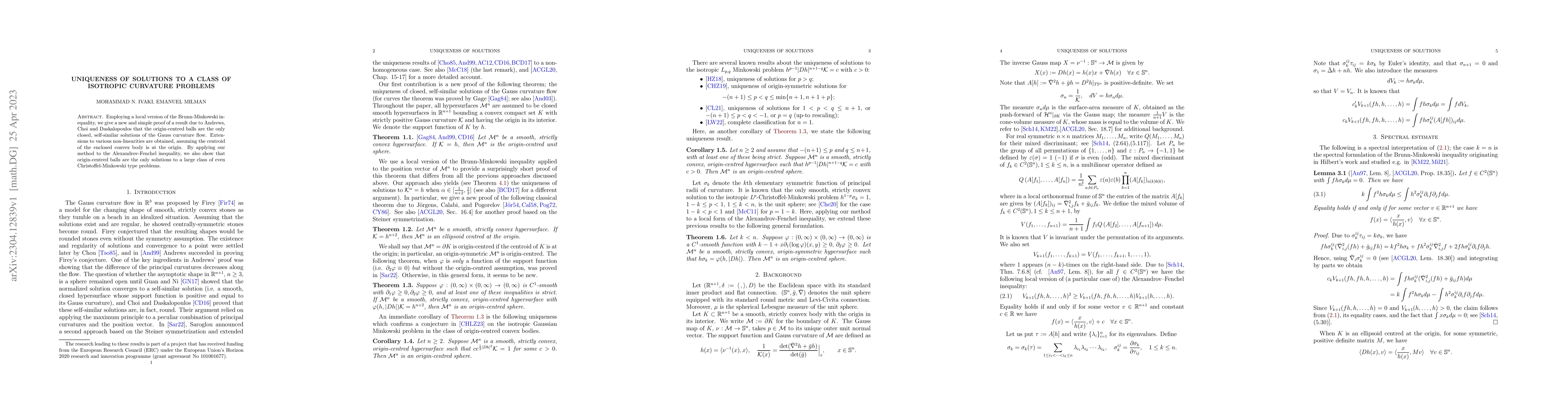 Thumbnail for Uniqueness of solutions to a class of isotropic curvature problems