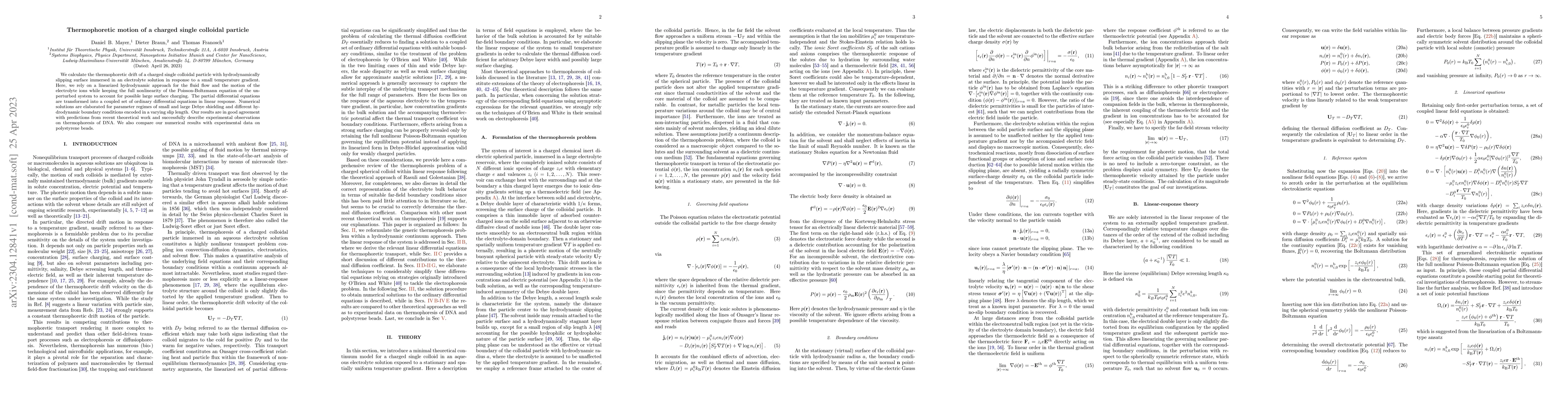 Thumbnail for Thermophoretic motion of a charged single colloidal particle