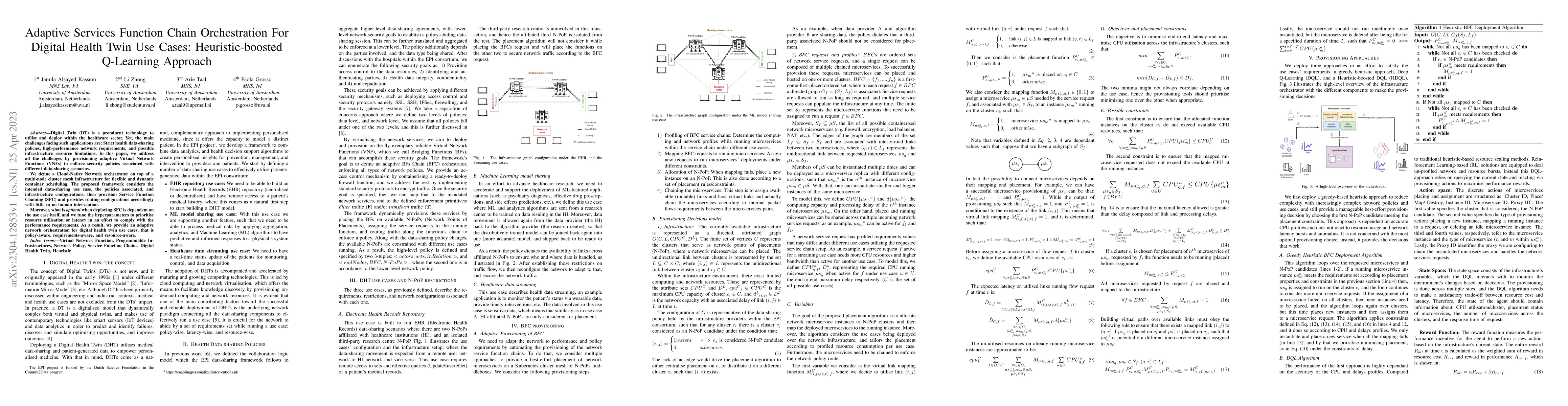 Thumbnail for Adaptive Services Function Chain Orchestration For Digital Health Twin
  Use Cases: Heuristic-boosted Q-Learning Approach