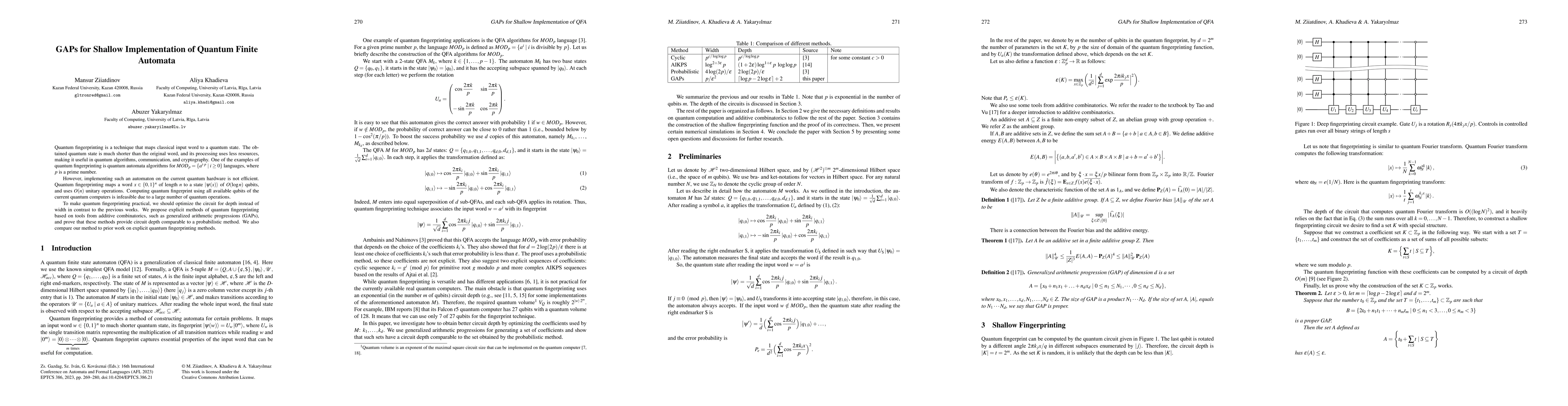 Thumbnail for GAPs for Shallow Implementation of Quantum Finite Automata