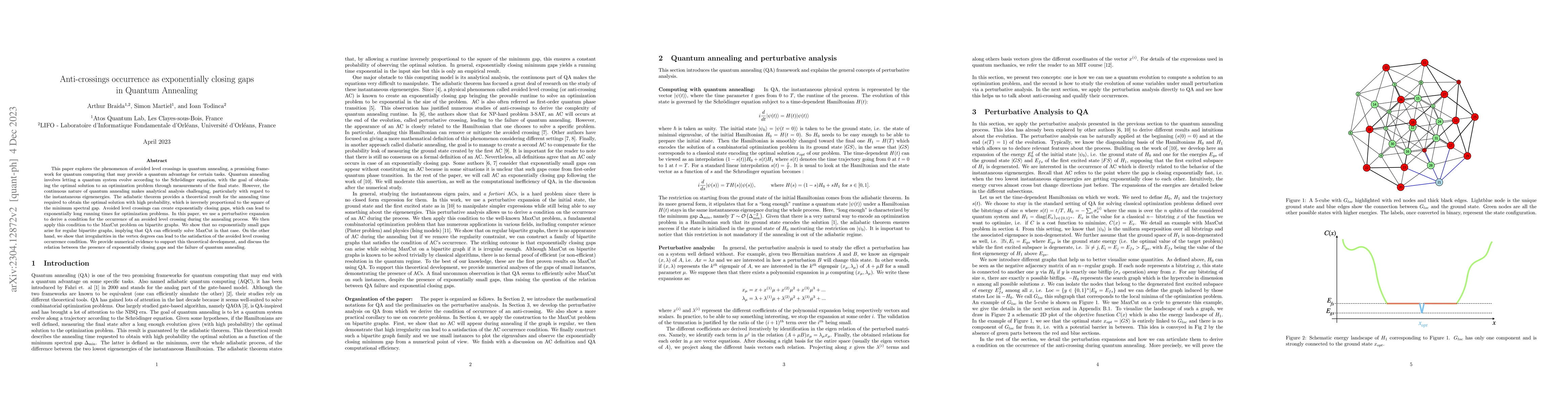 Thumbnail for Anti-crossings occurrence as exponentially closing gaps in Quantum
  Annealing