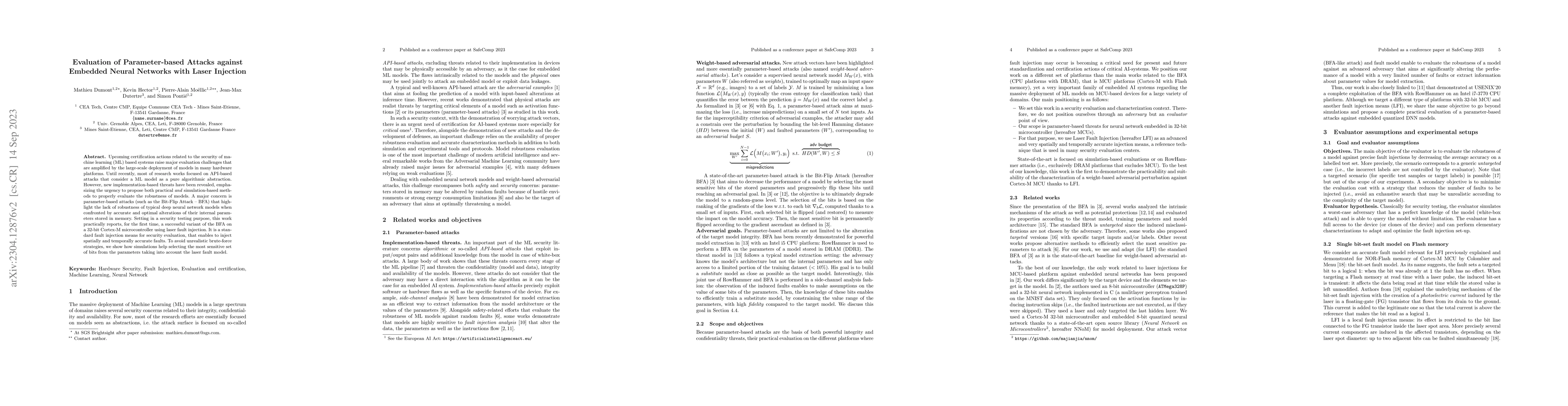 Thumbnail for Evaluation of Parameter-based Attacks against Embedded Neural Networks
  with Laser Injection