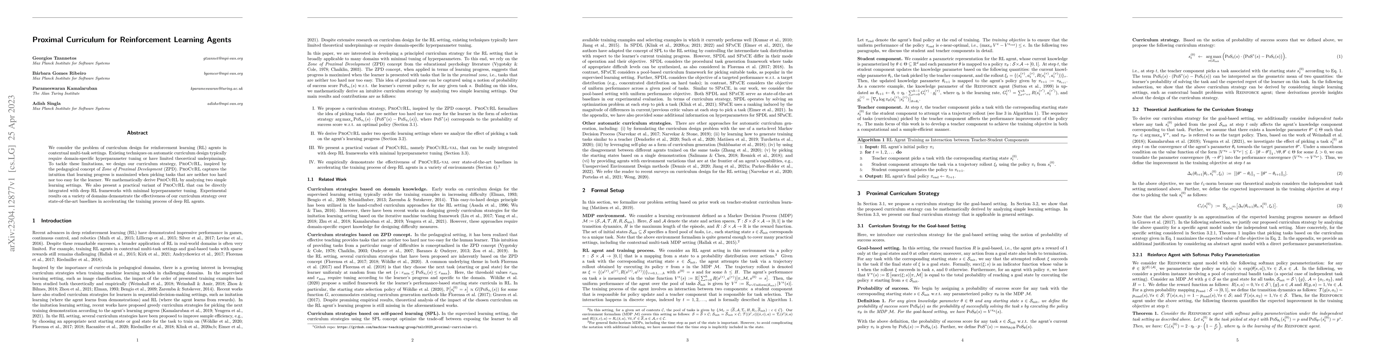 Thumbnail for Proximal Curriculum for Reinforcement Learning Agents