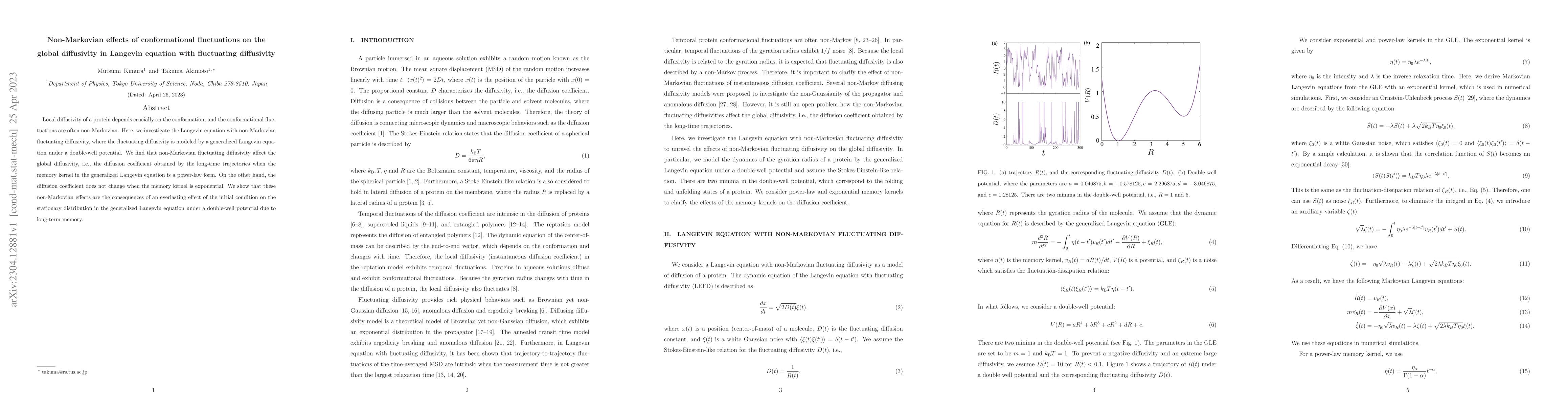 Thumbnail for Non-Markovian effects of conformational fluctuations on the global
  diffusivity in Langevin equation with fluctuating diffusivity