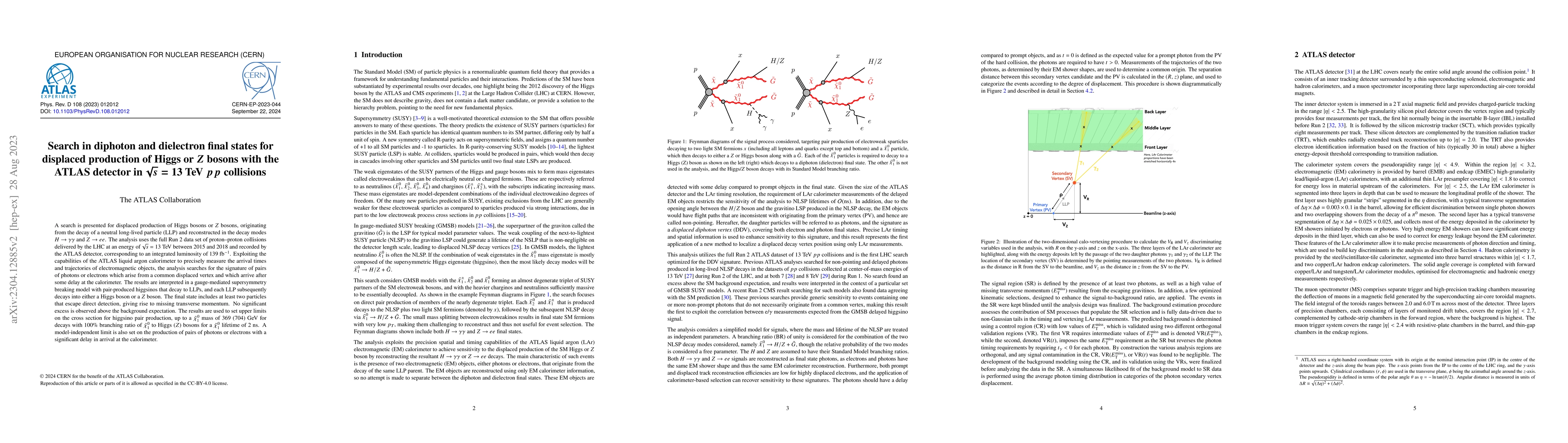 Thumbnail for Search in diphoton and dielectron final states for displaced production
  of Higgs or $Z$ bosons with the ATLAS detector in $\sqrt{s} = 13$ TeV $pp$
  collisions