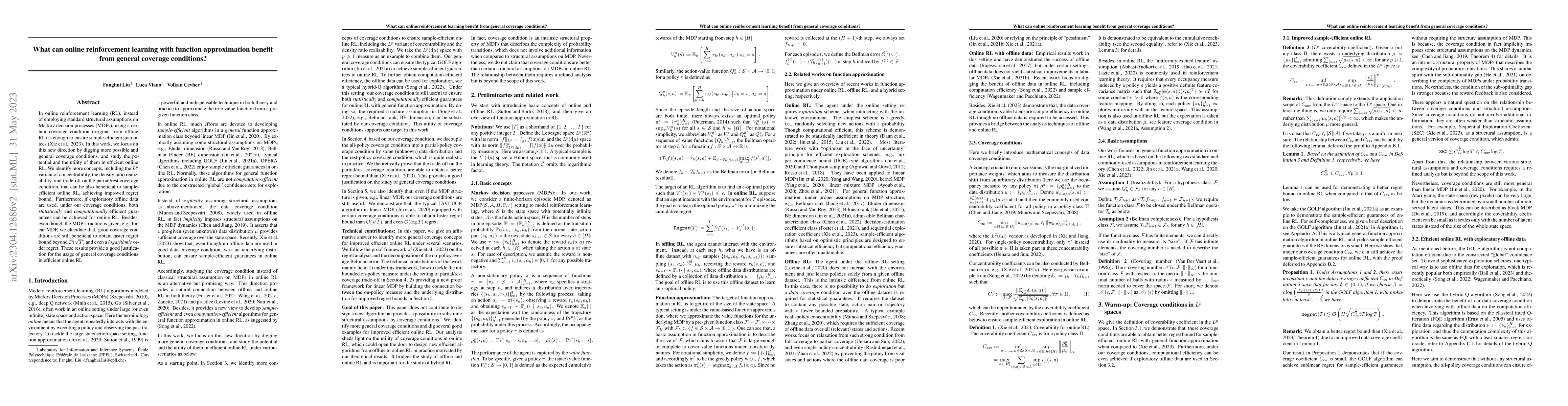 Thumbnail for What can online reinforcement learning with function approximation
  benefit from general coverage conditions?