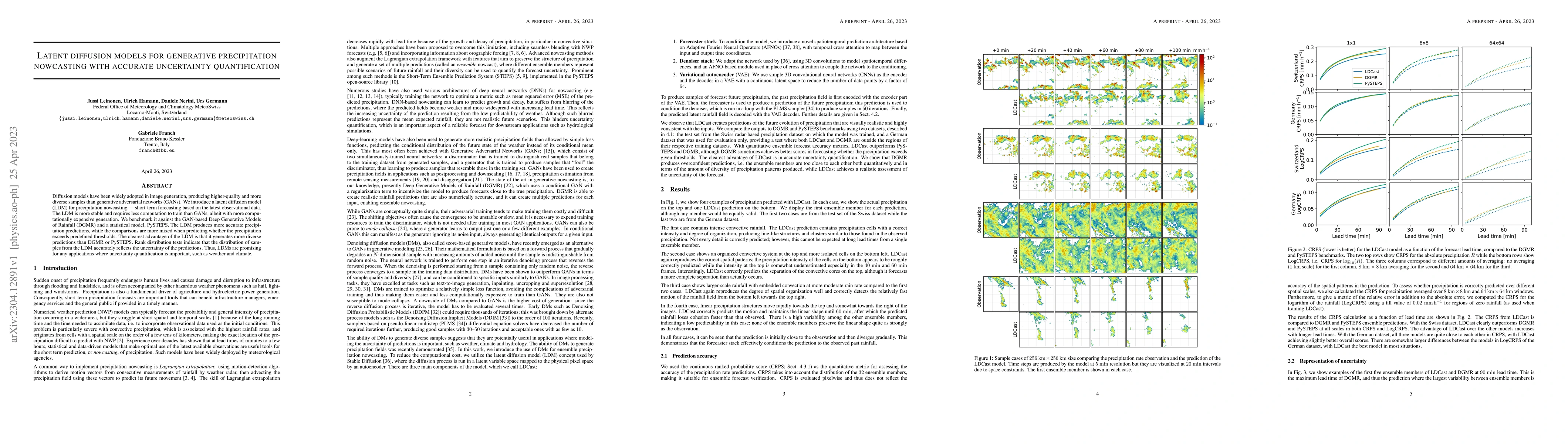 Thumbnail for Latent diffusion models for generative precipitation nowcasting with
  accurate uncertainty quantification