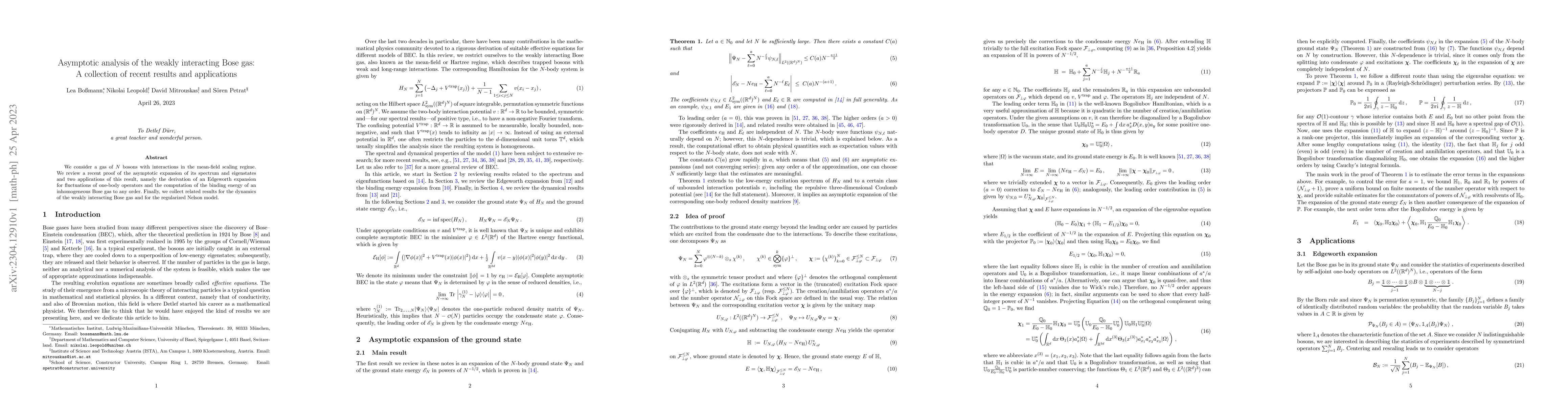 Thumbnail for Asymptotic analysis of the weakly interacting Bose gas: A collection of
  recent results and applications