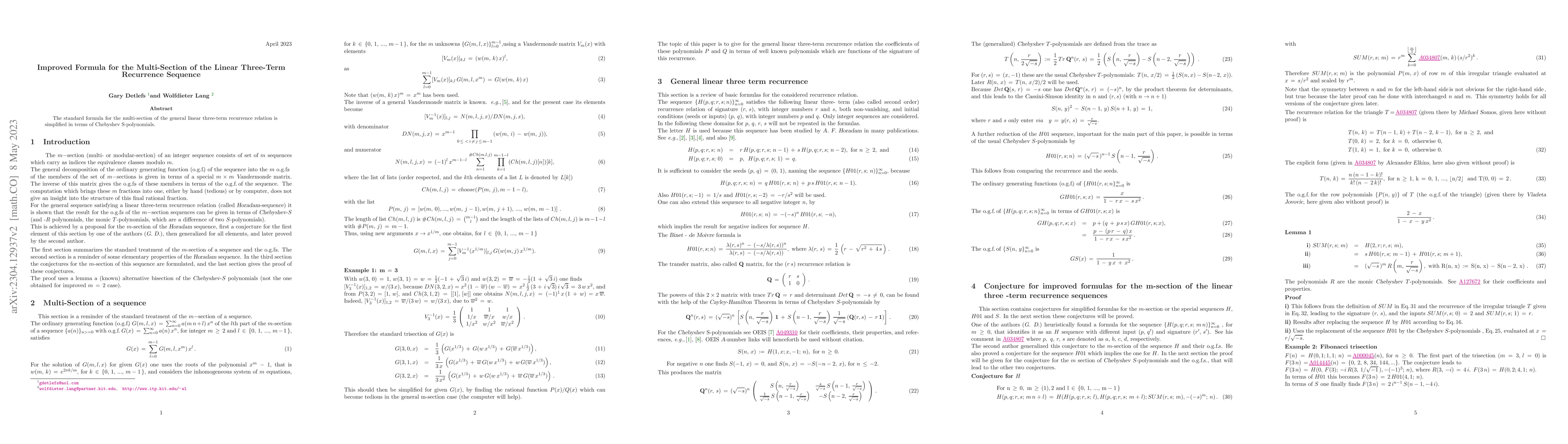 Thumbnail for Improved Formula for the Multi-Section of the Linear Three-Term
  Recurrence Sequence