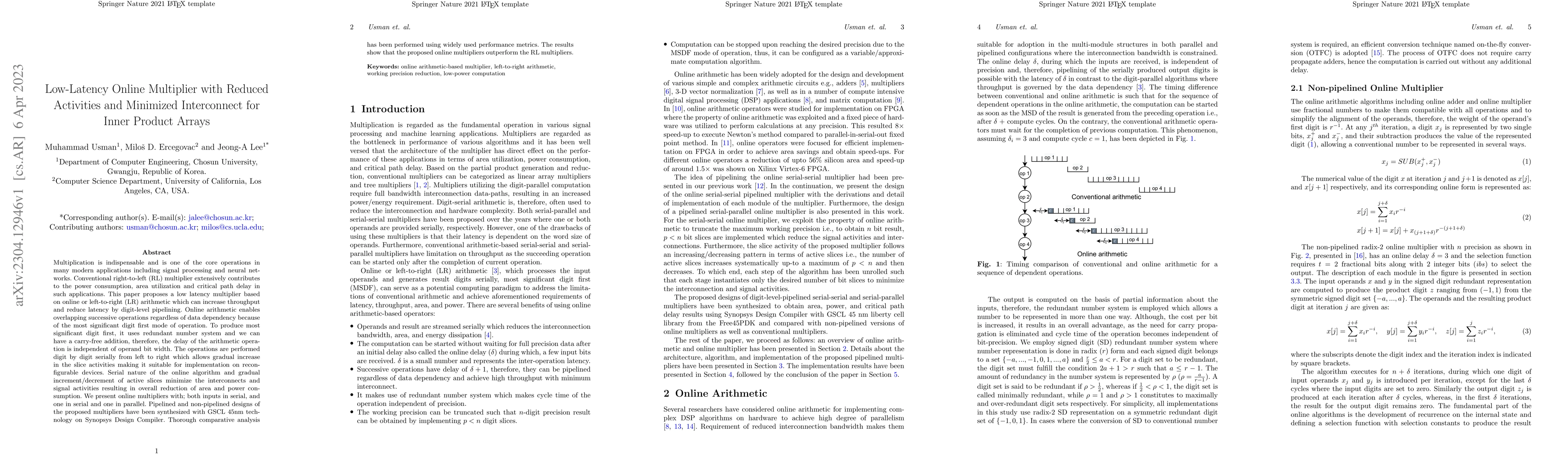 Thumbnail for Low-Latency Online Multiplier with Reduced Activities and Minimized
  Interconnect for Inner Product Arrays