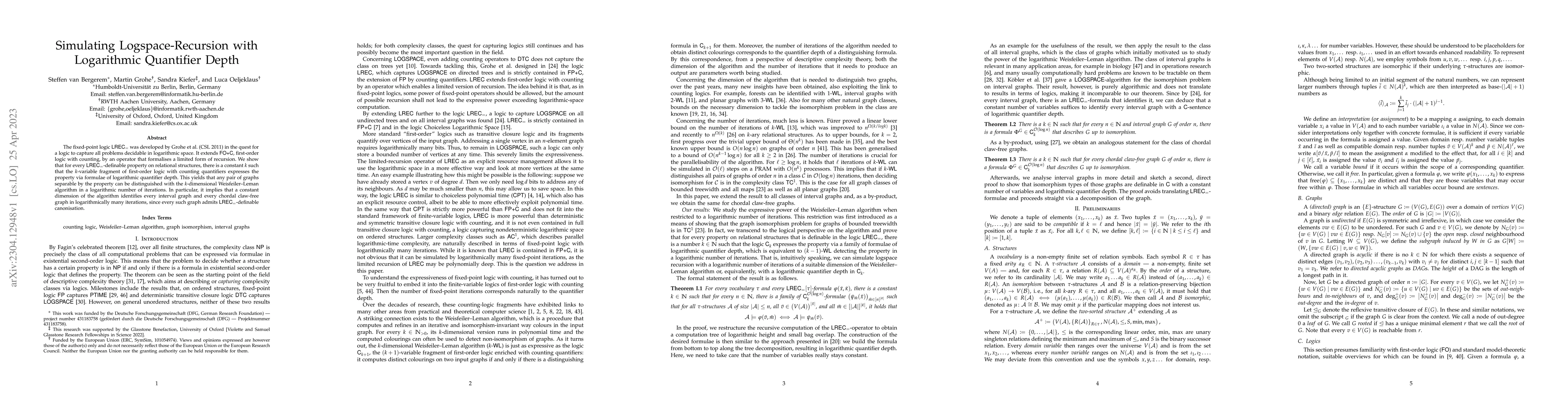 Thumbnail for Simulating Logspace-Recursion with Logarithmic Quantifier Depth