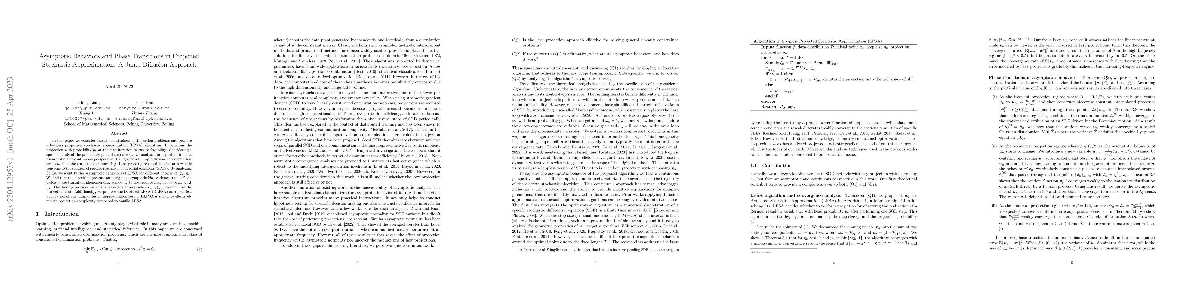 Thumbnail for Asymptotic Behaviors and Phase Transitions in Projected Stochastic
  Approximation: A Jump Diffusion Approach