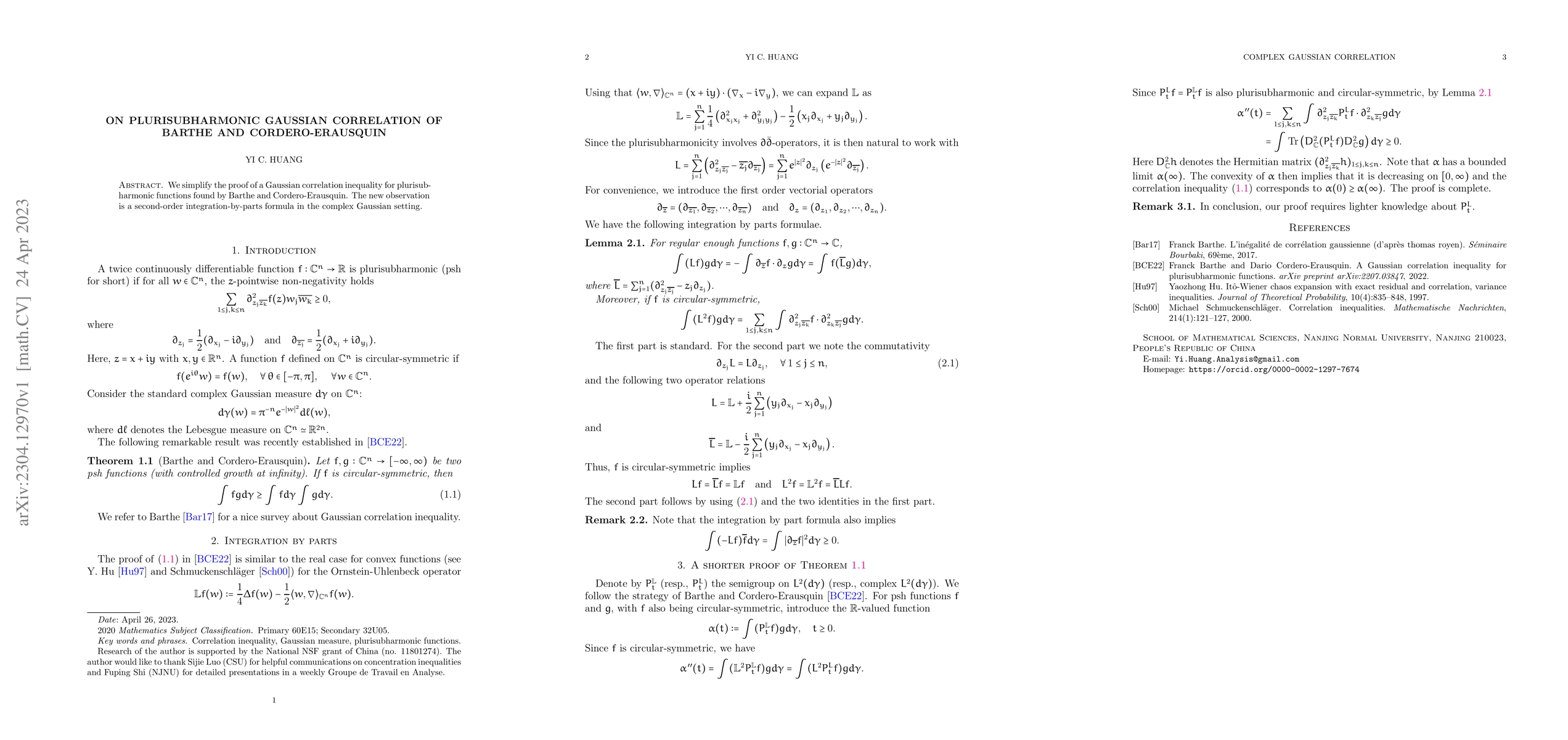 Thumbnail for On plurisubharmonic Gaussian correlation of Barthe and Cordero-Erausquin