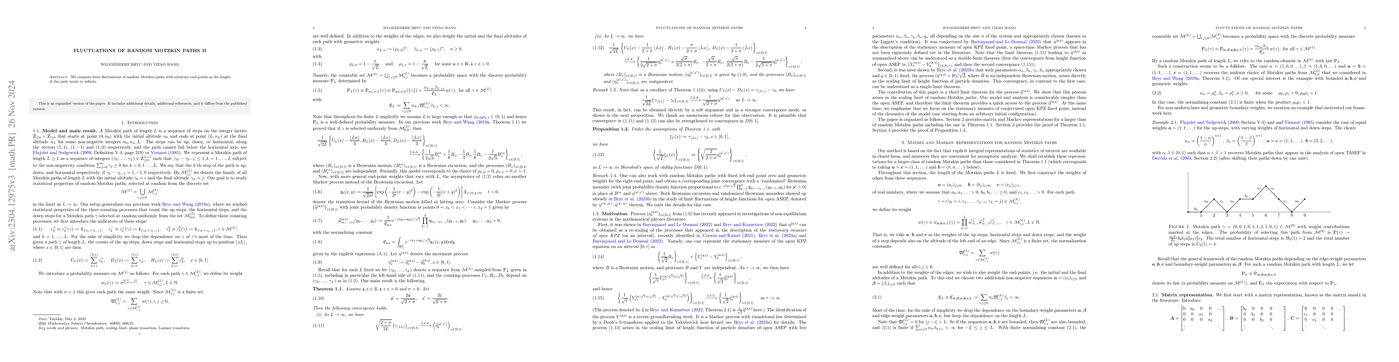 Thumbnail for Fluctuations of random Motzkin paths II