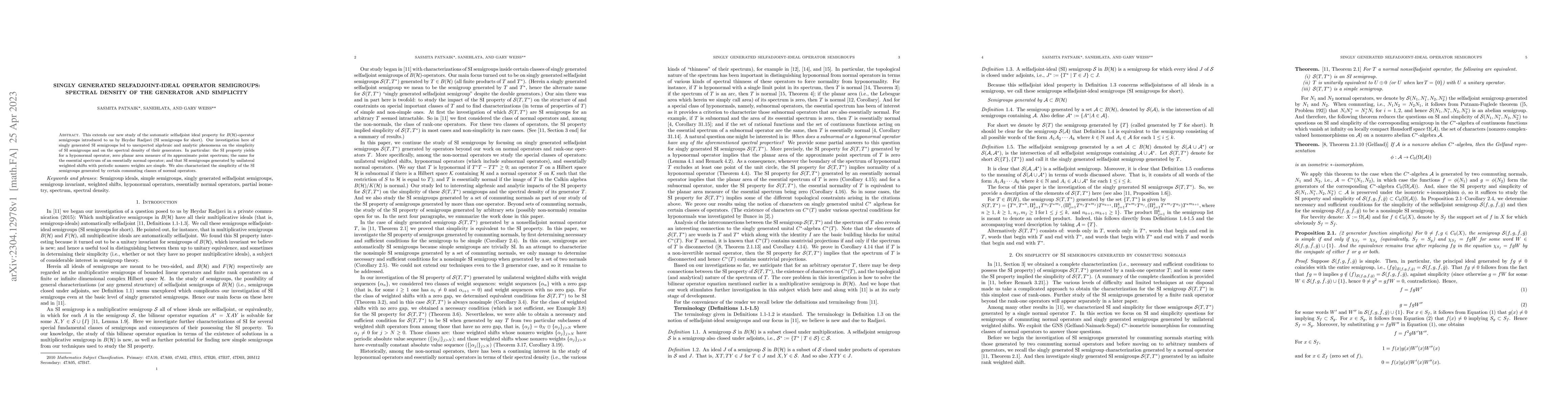 Thumbnail for Singly generated Selfadjoint-Ideal operator semigroups: spectral density
  of the generator and simplicity