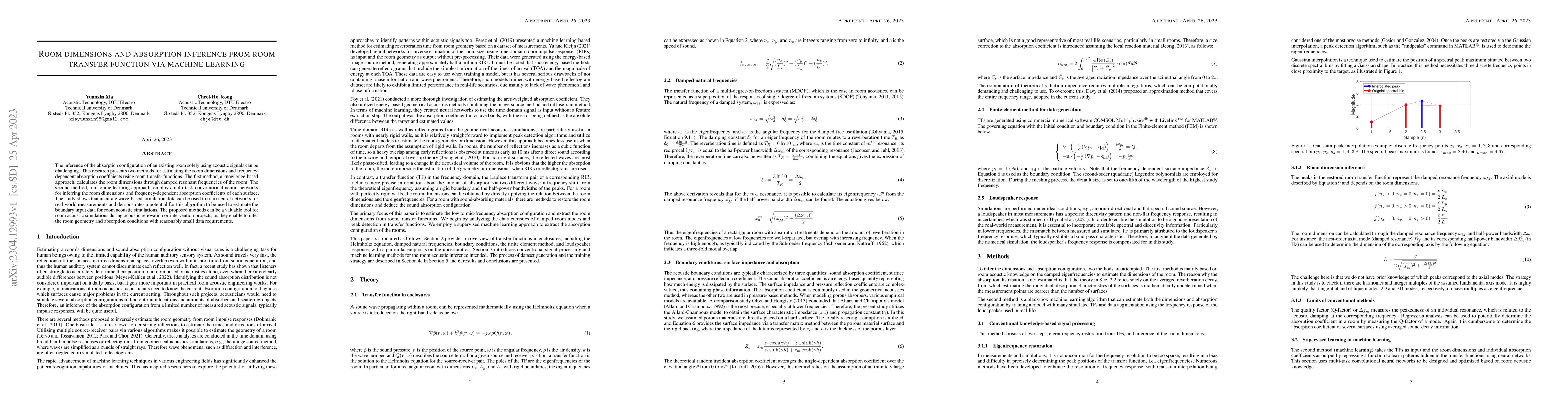Thumbnail for Room dimensions and absorption inference from room transfer function via
  machine learning