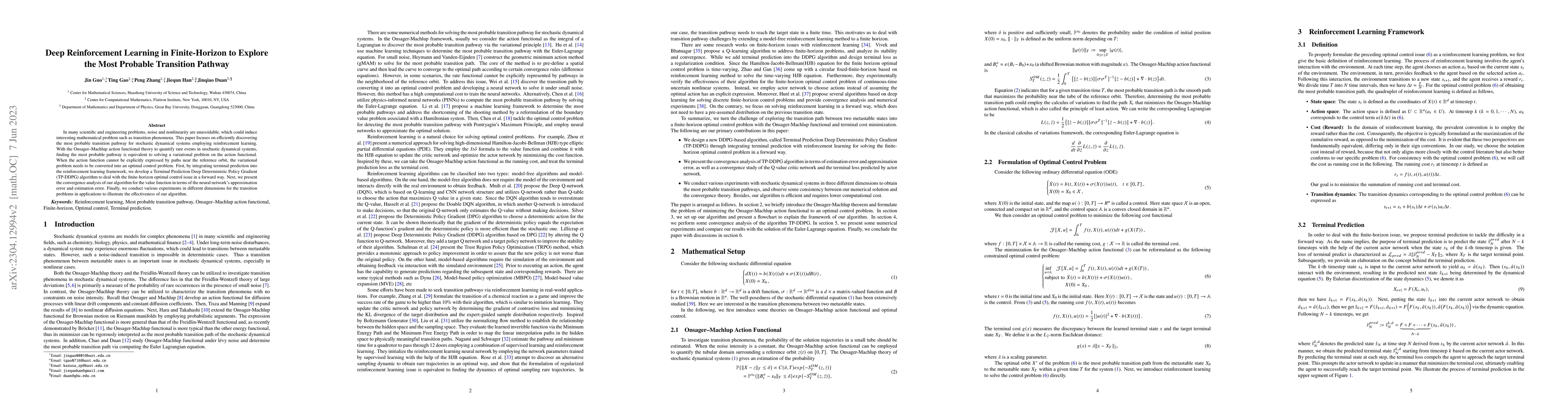 Thumbnail for Deep Reinforcement Learning in Finite-Horizon to Explore the Most
  Probable Transition Pathway