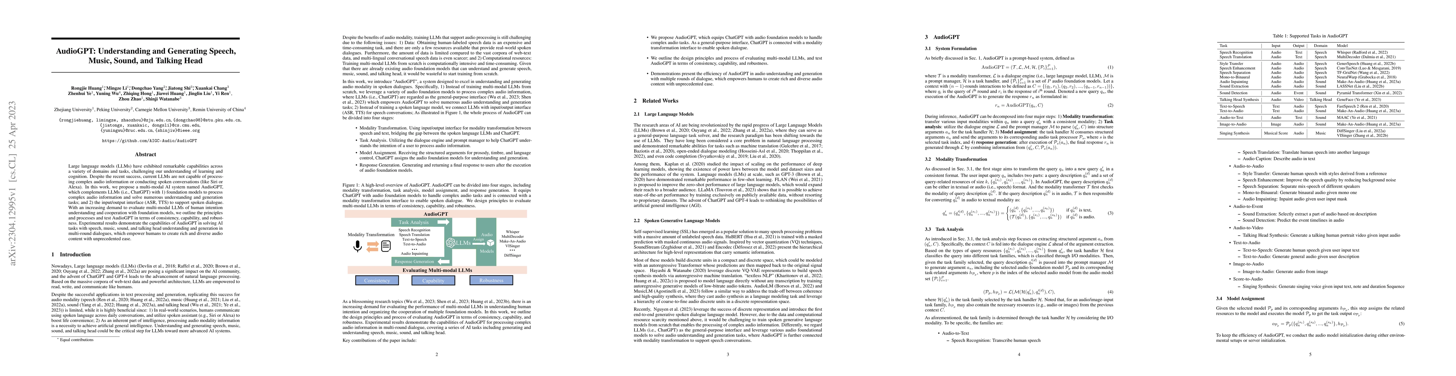 Thumbnail for AudioGPT: Understanding and Generating Speech, Music, Sound, and Talking
  Head