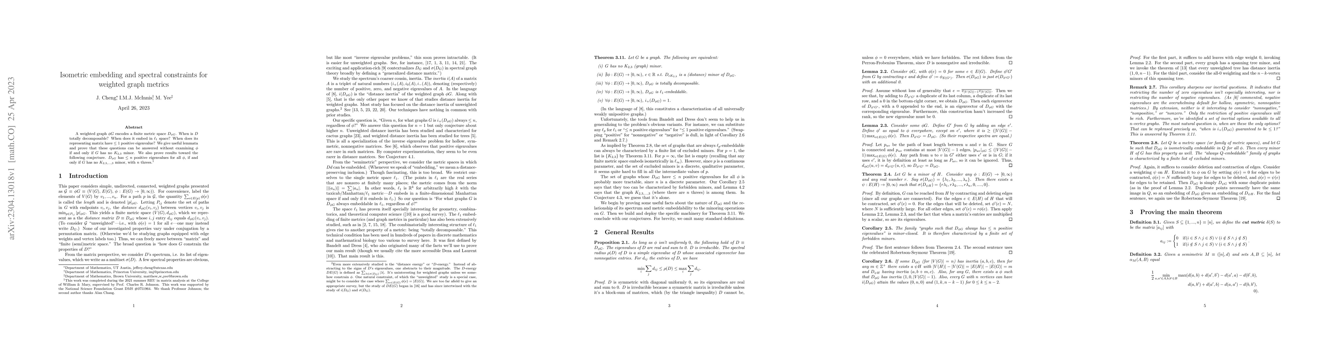 Thumbnail for Isometric embedding and spectral constraints for weighted graph metrics