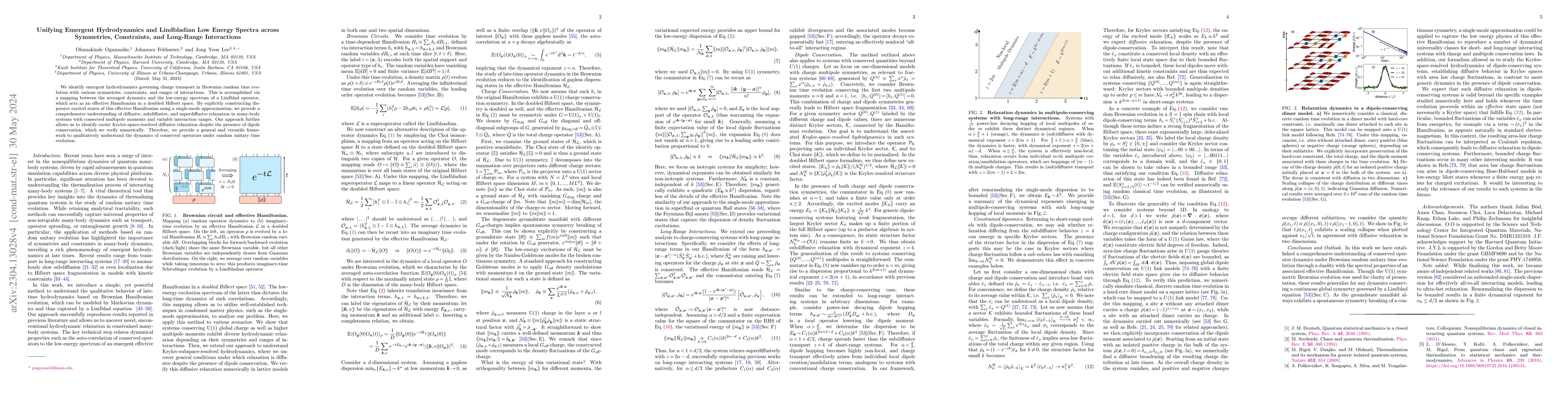 Thumbnail for Unifying Emergent Hydrodynamics and Lindbladian Low Energy Spectra
  across Symmetries, Constraints, and Long-Range Interactions