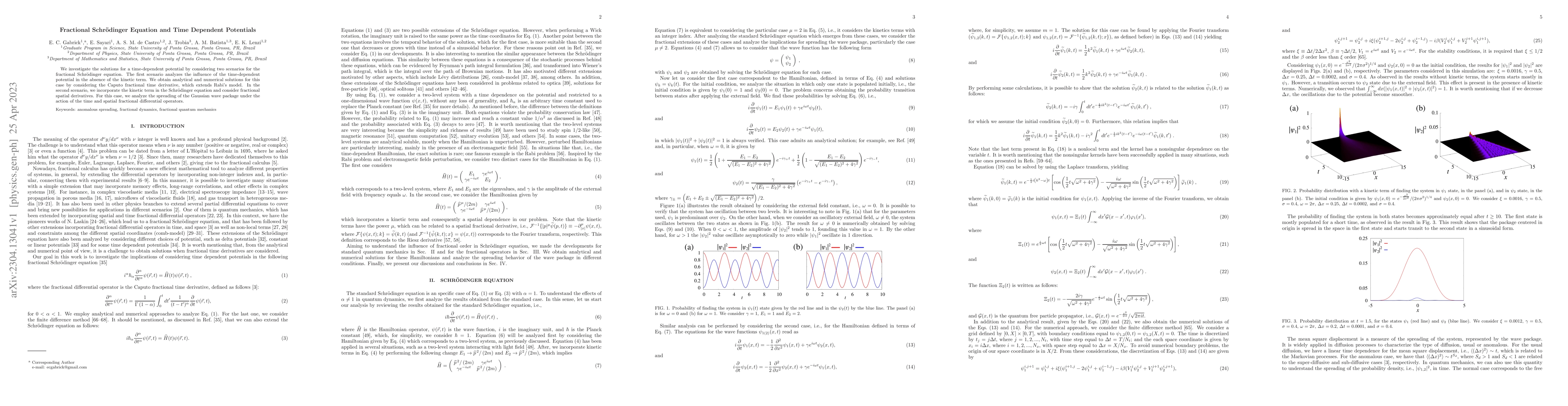 Thumbnail for Fractional Schr\"odinger equation and time dependent potentials