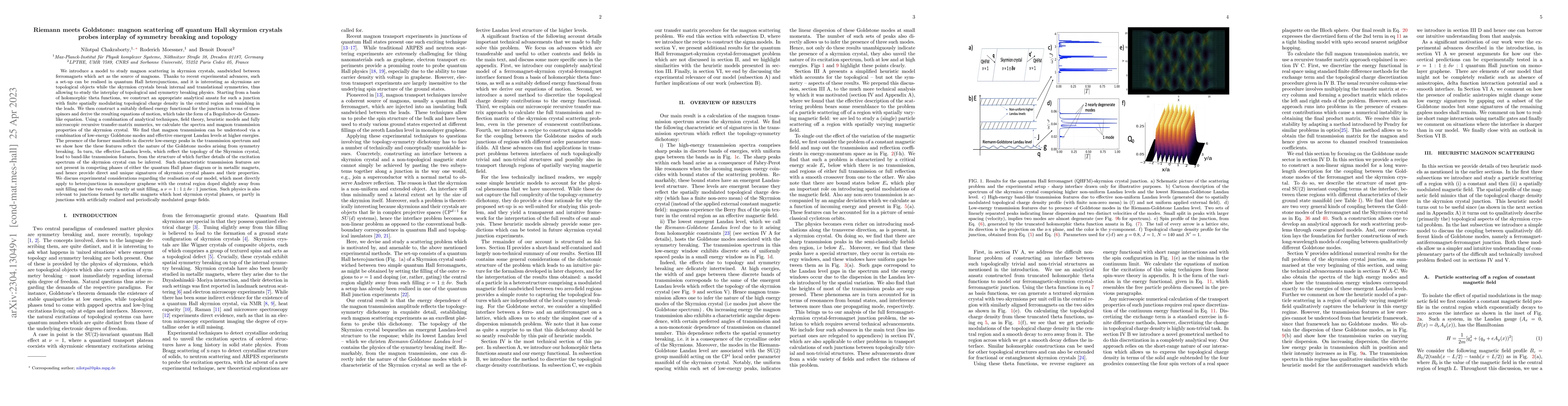 Thumbnail for Riemann meets Goldstone: magnon scattering off quantum Hall skyrmion
  crystals probes interplay of symmetry breaking and topology