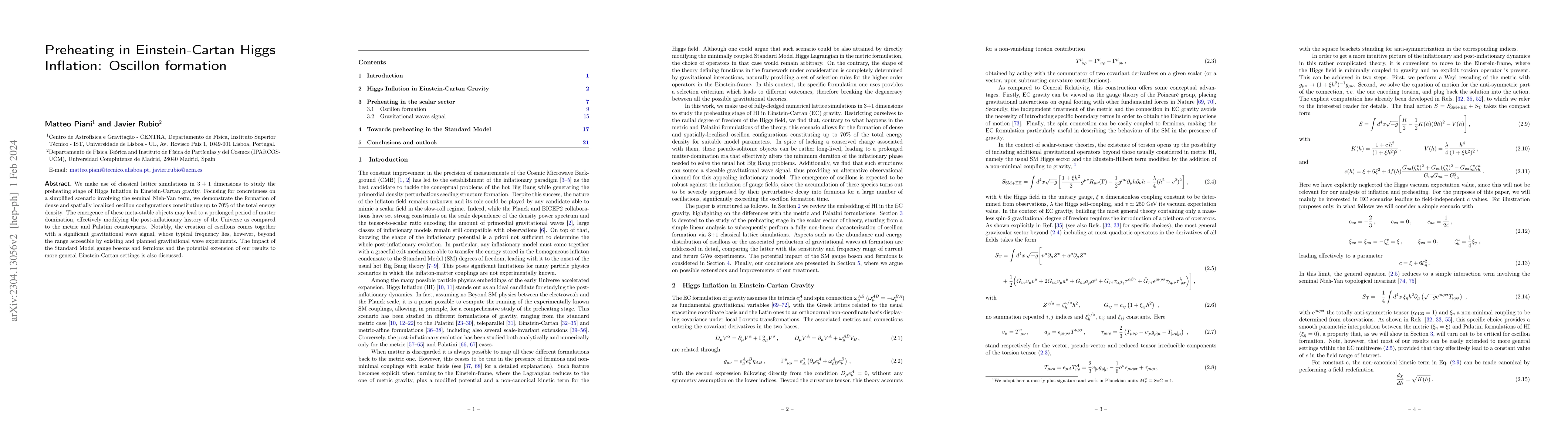 Thumbnail for Preheating in Einstein-Cartan Higgs Inflation: Oscillon formation