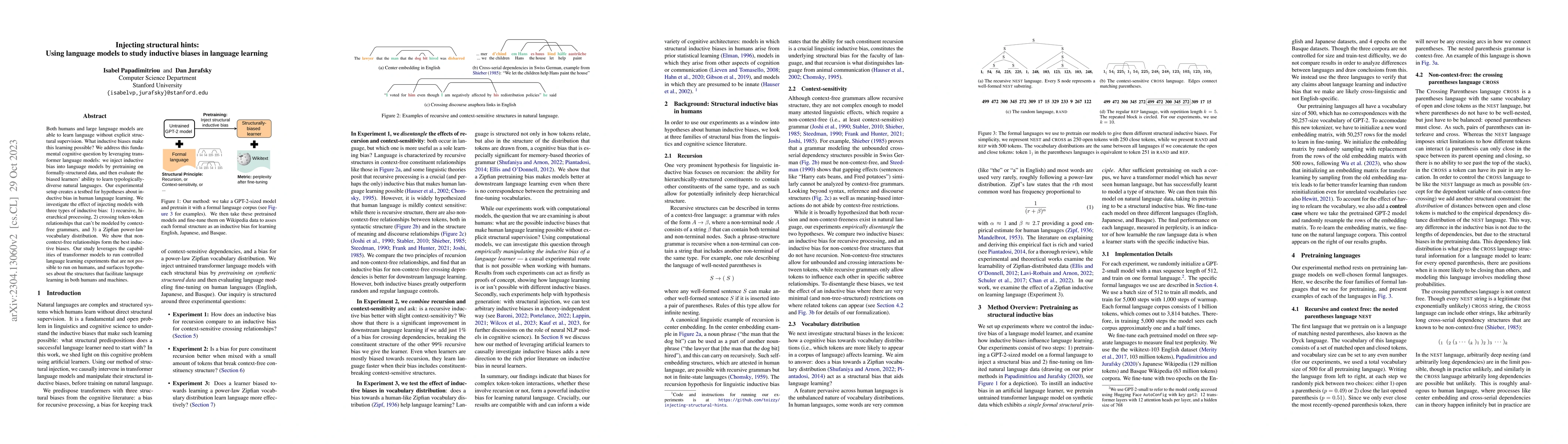 Thumbnail for Injecting structural hints: Using language models to study inductive
  biases in language learning