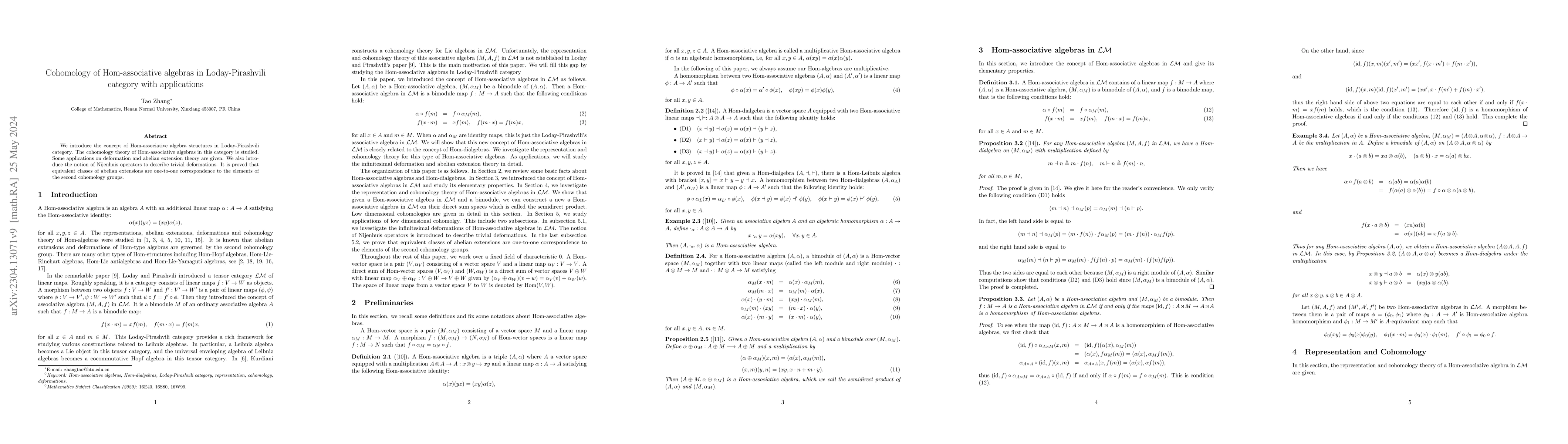 Thumbnail for Cohomology of Hom-associative algebras in Loday-Pirashvili category with
  applications