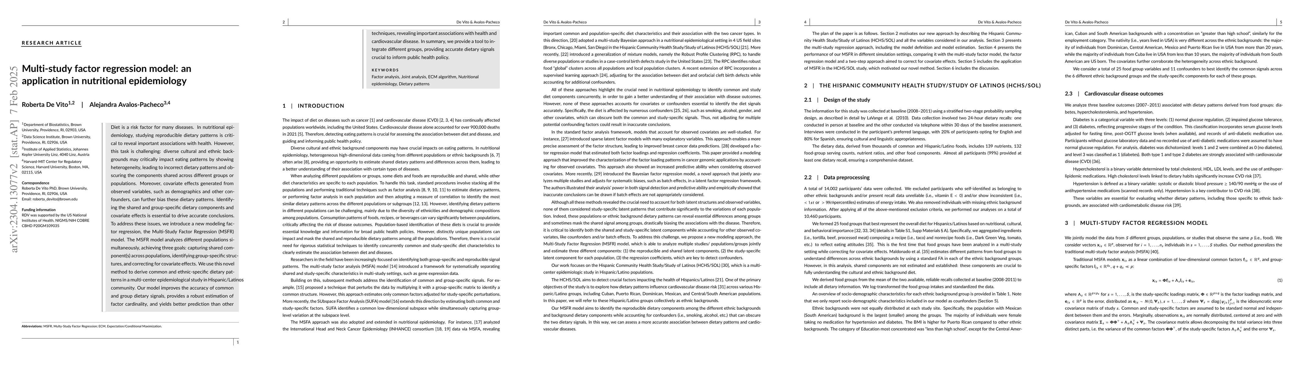 Thumbnail for Multi-study factor regression model: an application in nutritional
  epidemiology