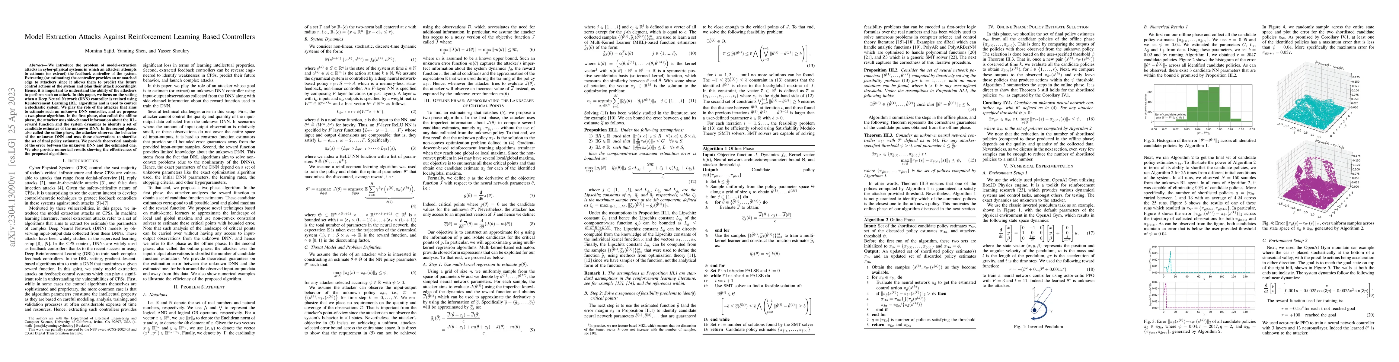 Thumbnail for Model Extraction Attacks Against Reinforcement Learning Based
  Controllers