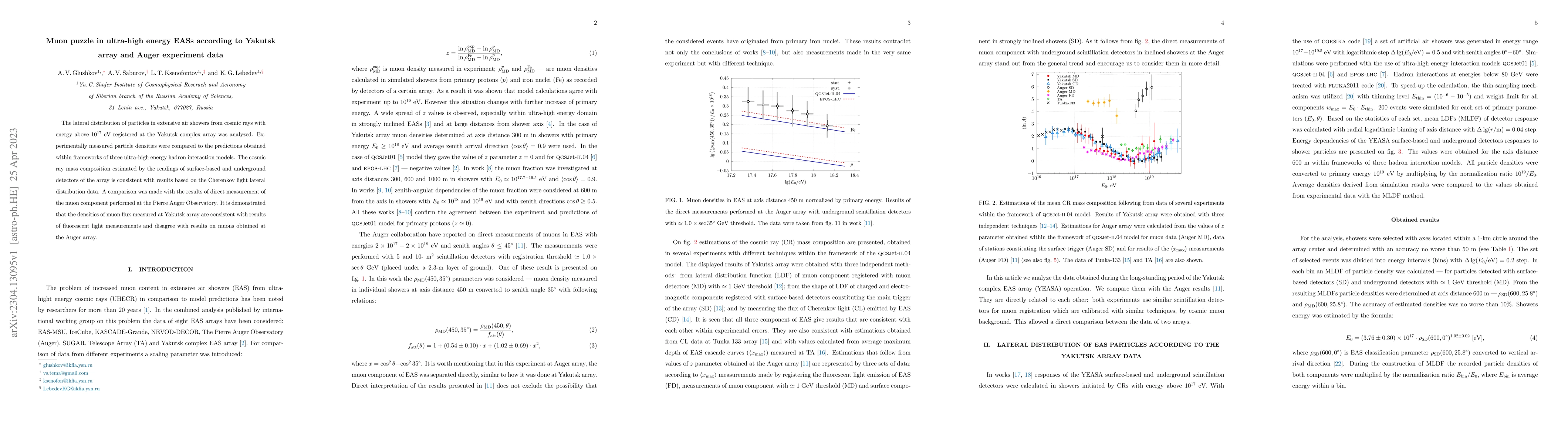 Thumbnail for Muon puzzle in ultra-high energy EASs according to Yakutsk array and
  Auger experiment data