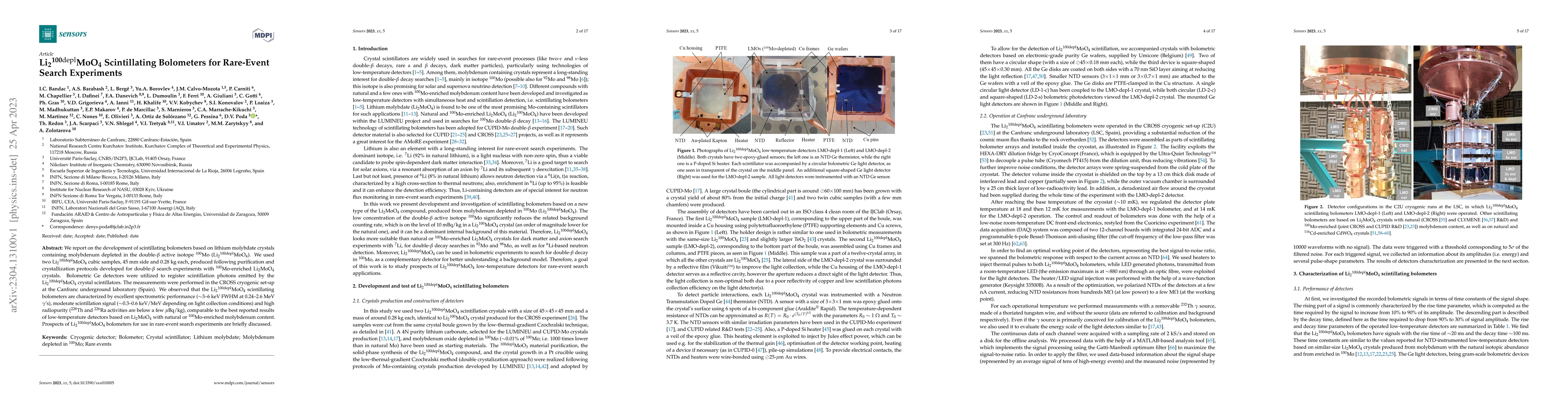 Thumbnail for Li$_2$$^{100\textrm{depl}}$MoO$_4$ Scintillating Bolometers for
  Rare-Event Search Experiments