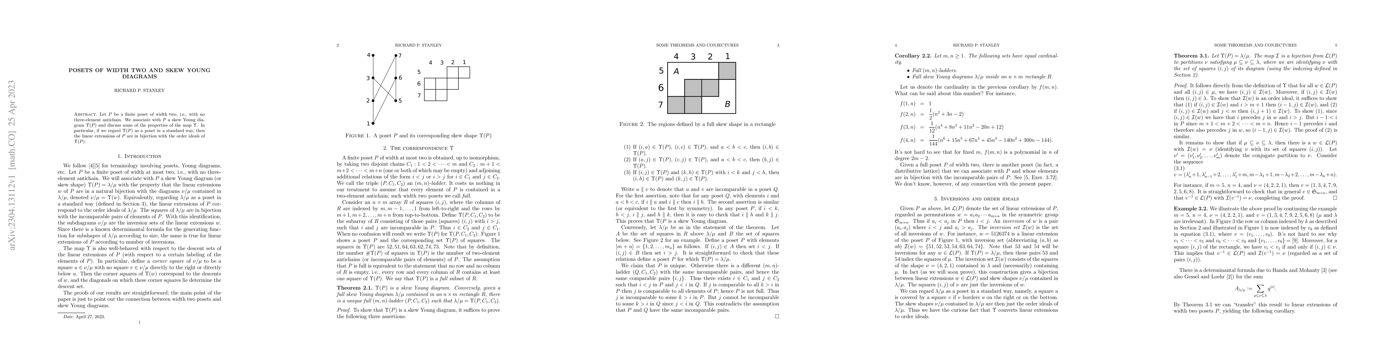 Thumbnail for Posets of width two and skew Young diagrams