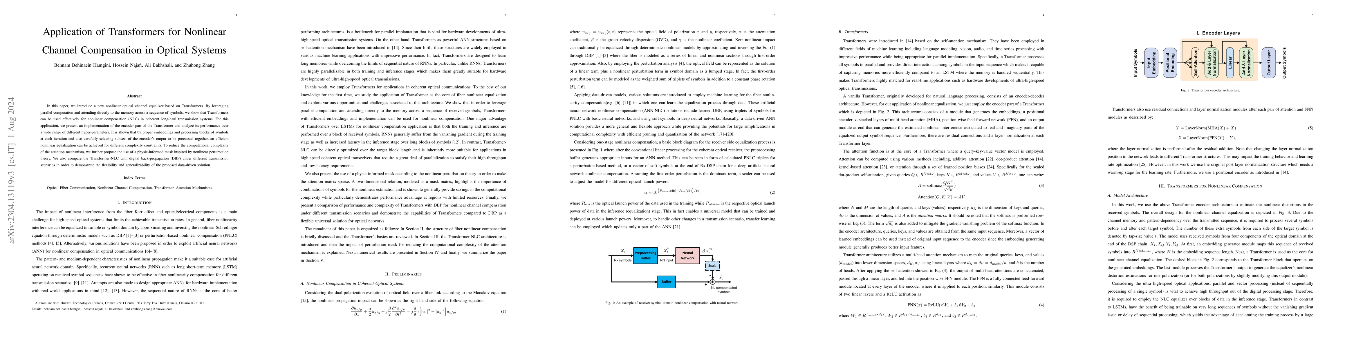 Thumbnail for Application of Transformers for Nonlinear Channel Compensation in
  Optical Systems