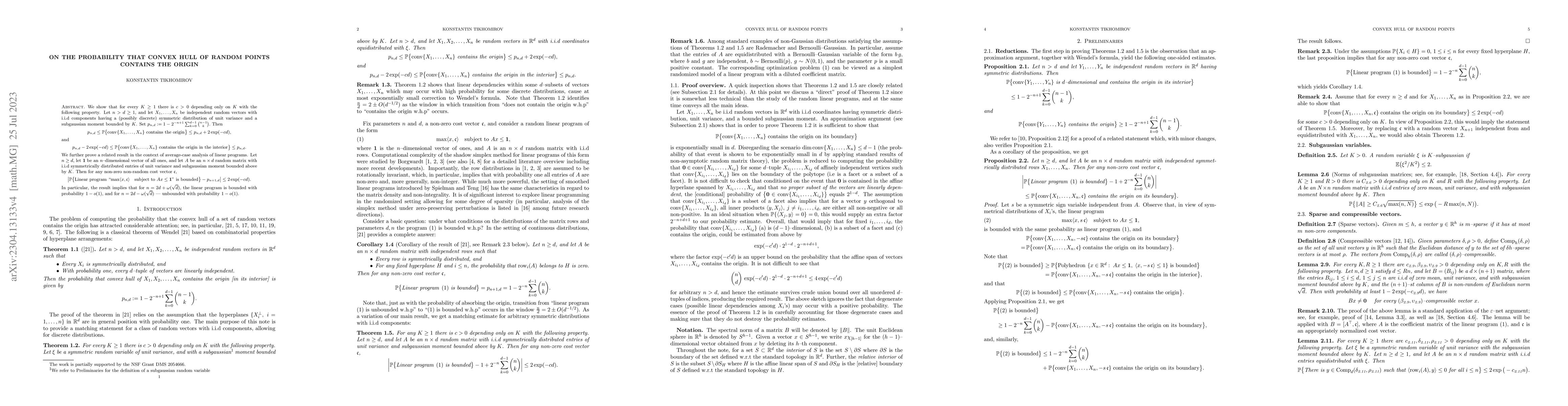 Thumbnail for On the probability that convex hull of random points contains the origin