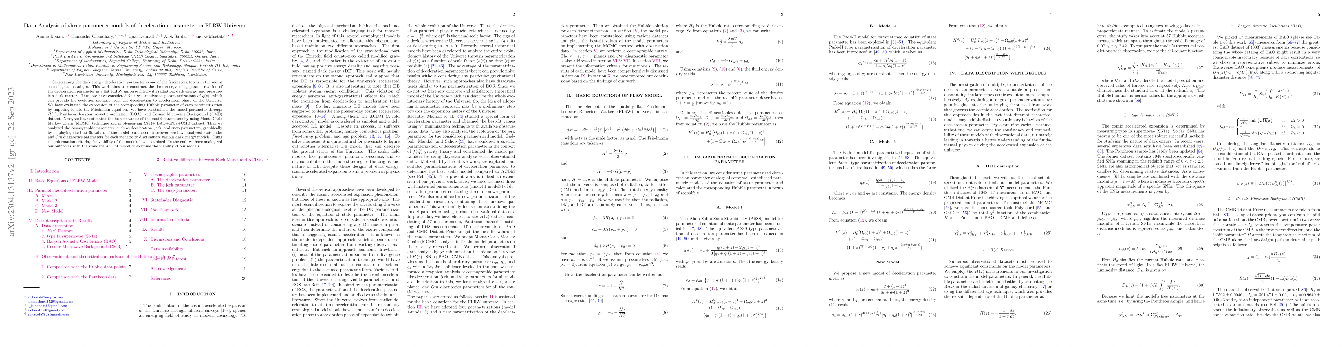 Thumbnail for Data Analysis of three parameter models of deceleration parameter in FRW
  Universe