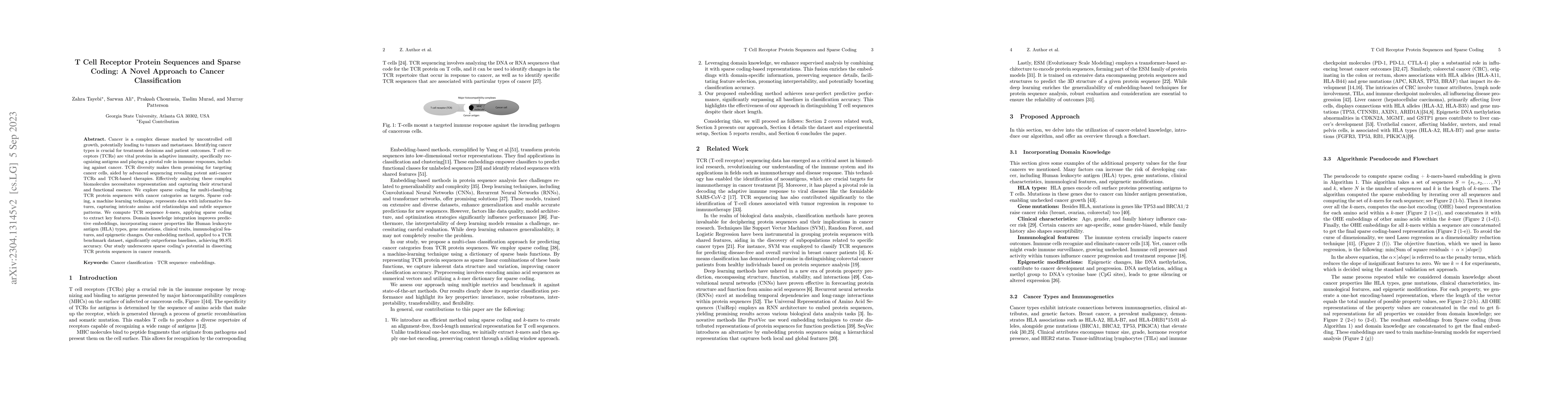Thumbnail for T Cell Receptor Protein Sequences and Sparse Coding: A Novel Approach to
  Cancer Classification