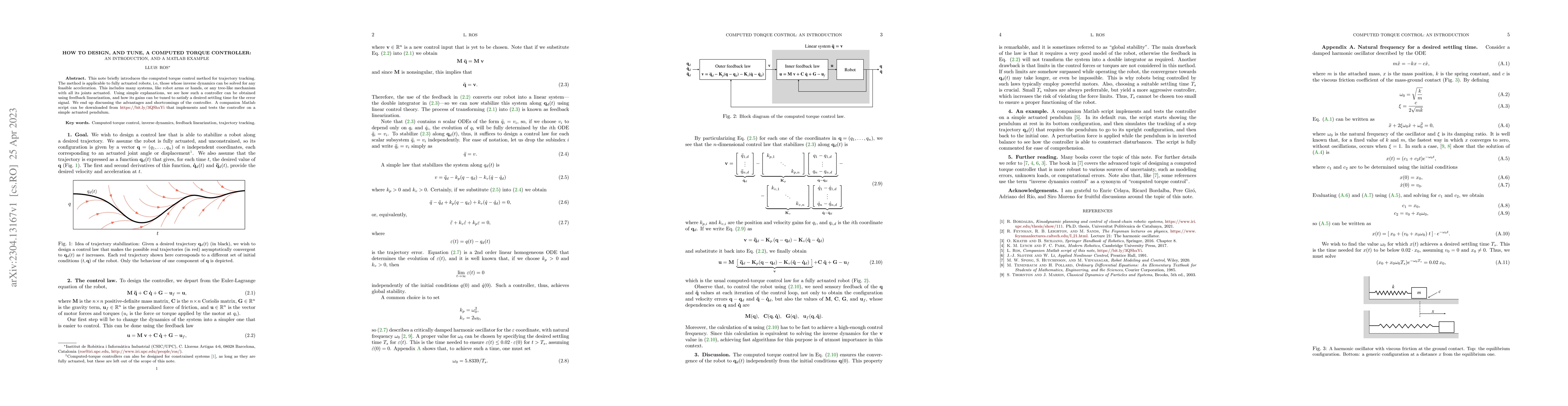 Thumbnail for How to design, and tune, a computed torque controller: An introduction
  and a Matlab example