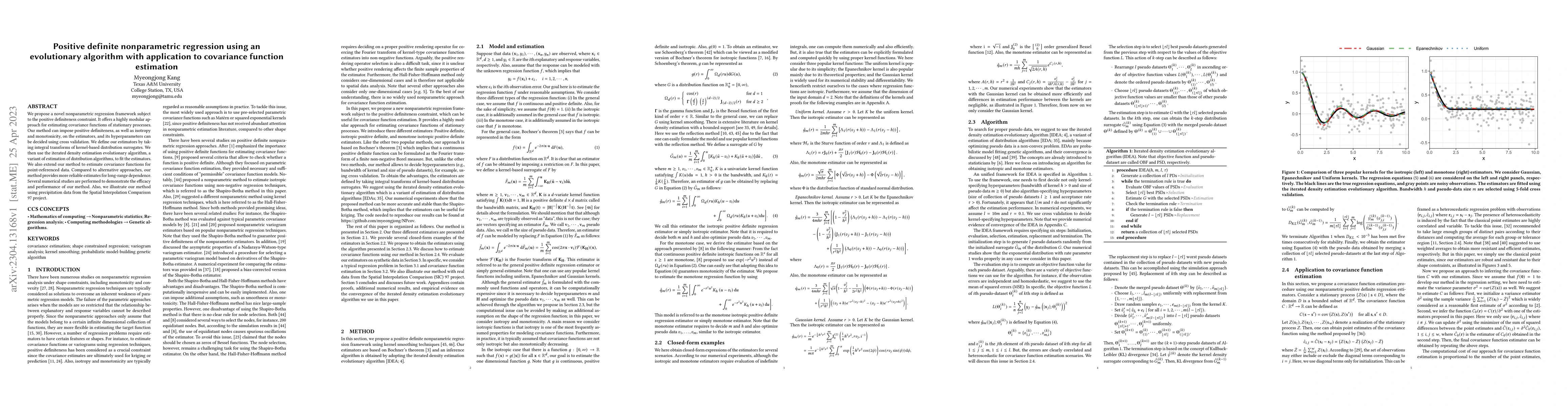 Thumbnail for Positive definite nonparametric regression using an evolutionary
  algorithm with application to covariance function estimation