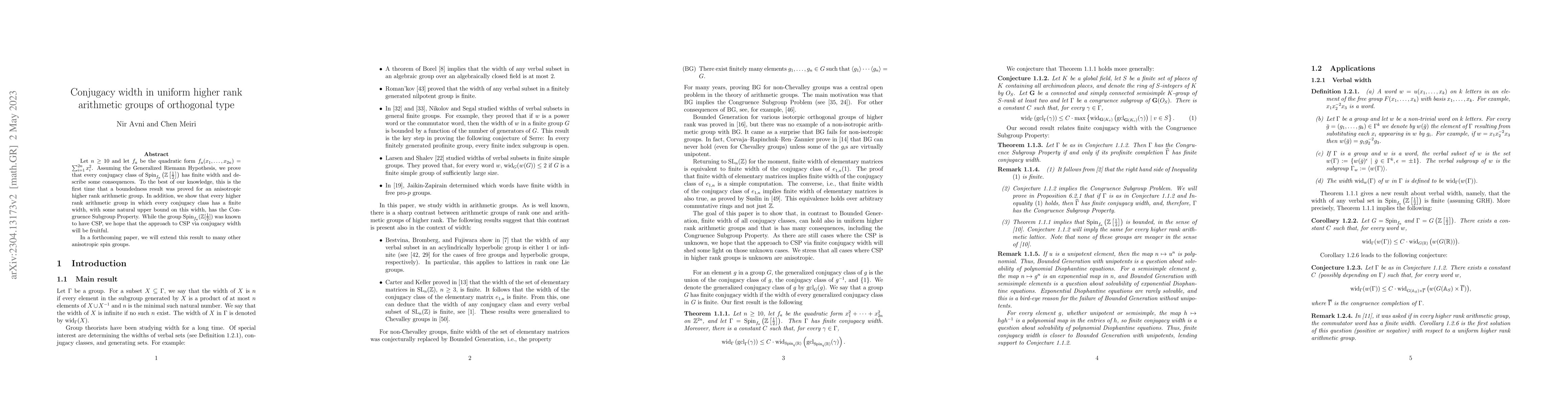 Thumbnail for Conjugacy width in uniform higher rank arithmetic groups of orthogonal
  type
