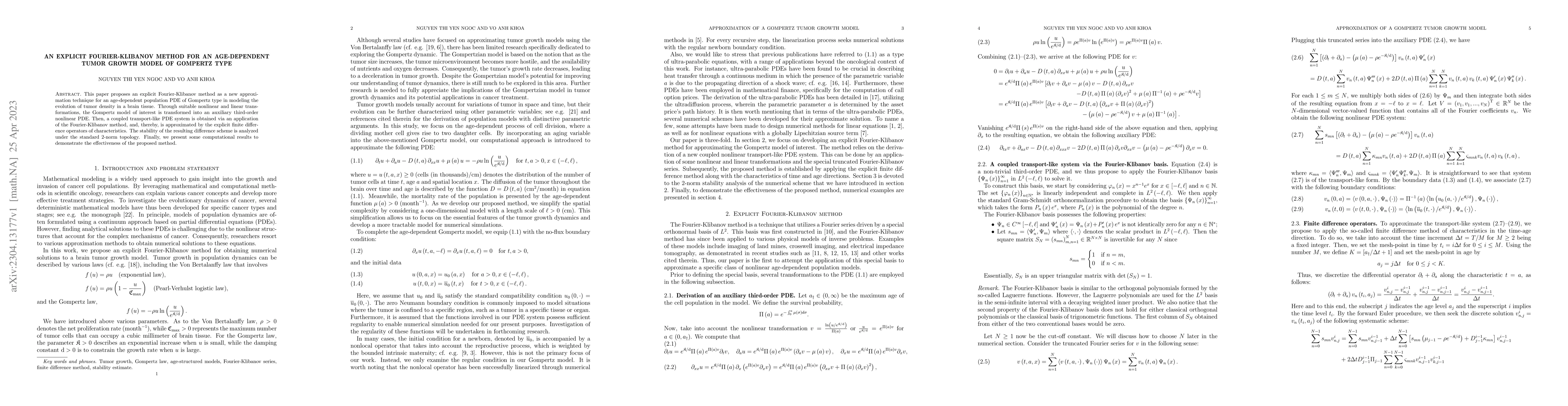 Thumbnail for An explicit Fourier-Klibanov method for an age-dependent tumor growth
  model of Gompertz type