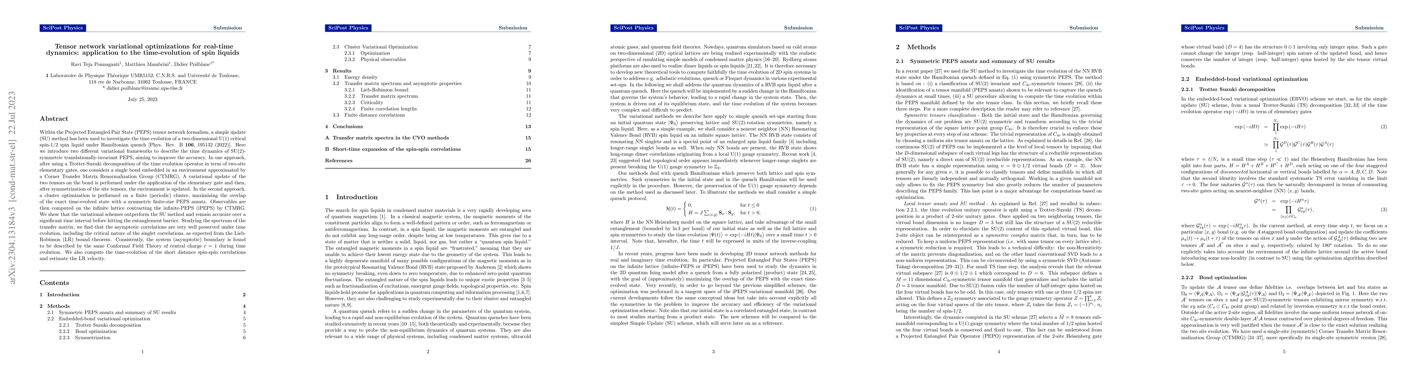 Thumbnail for Tensor network variational optimizations for real-time dynamics:
  application to the time-evolution of spin liquids