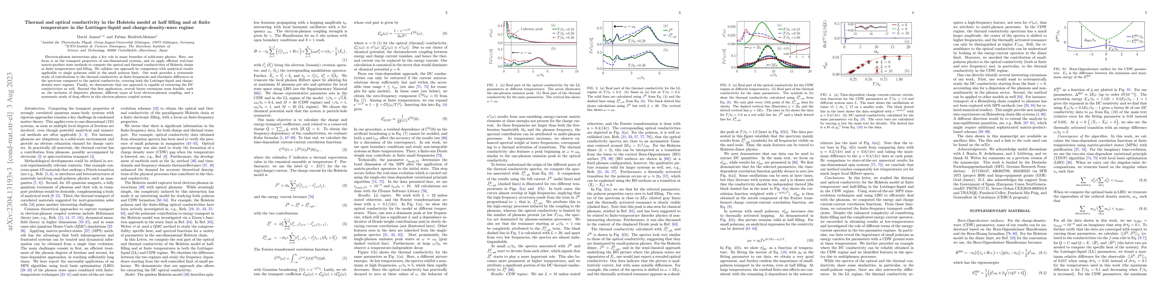 Thumbnail for Thermal and optical conductivity in the Holstein model at half filling
  and at finite temperature in the Luttinger-liquid and charge-density-wave
  regime