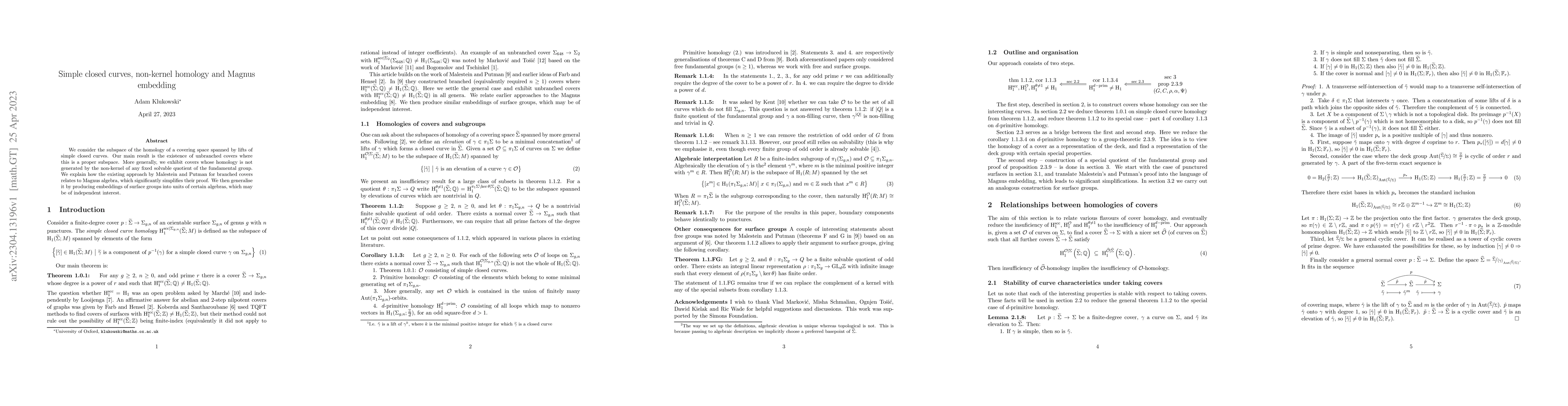 Thumbnail for Simple closed curves, non-kernel homology and Magnus embedding