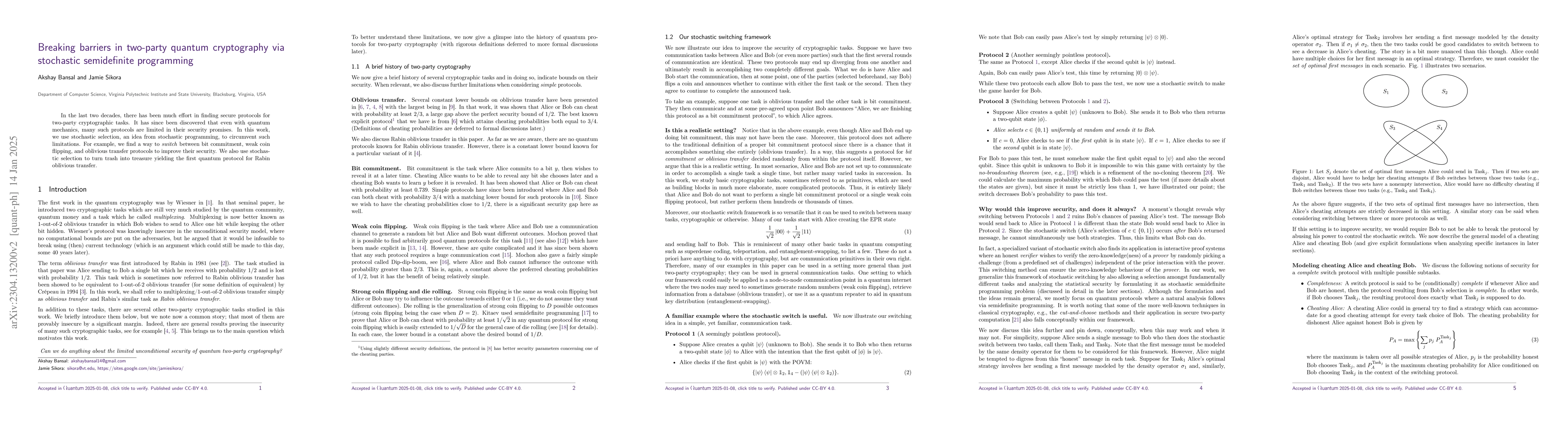 Thumbnail for Breaking barriers in two-party quantum cryptography via stochastic
  semidefinite programming