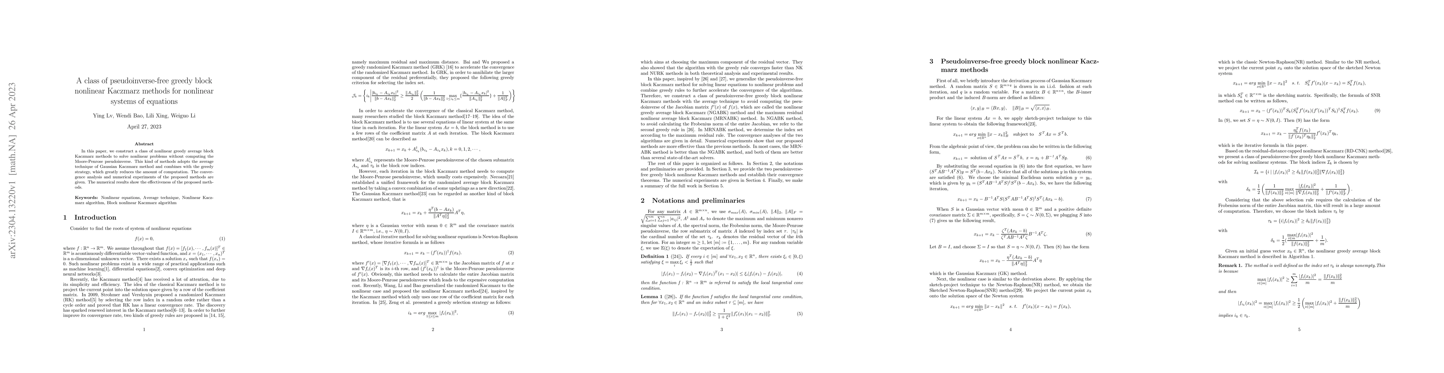Thumbnail for A class of pseudoinverse-free greedy block nonlinear Kaczmarz methods
  for nonlinear systems of equations